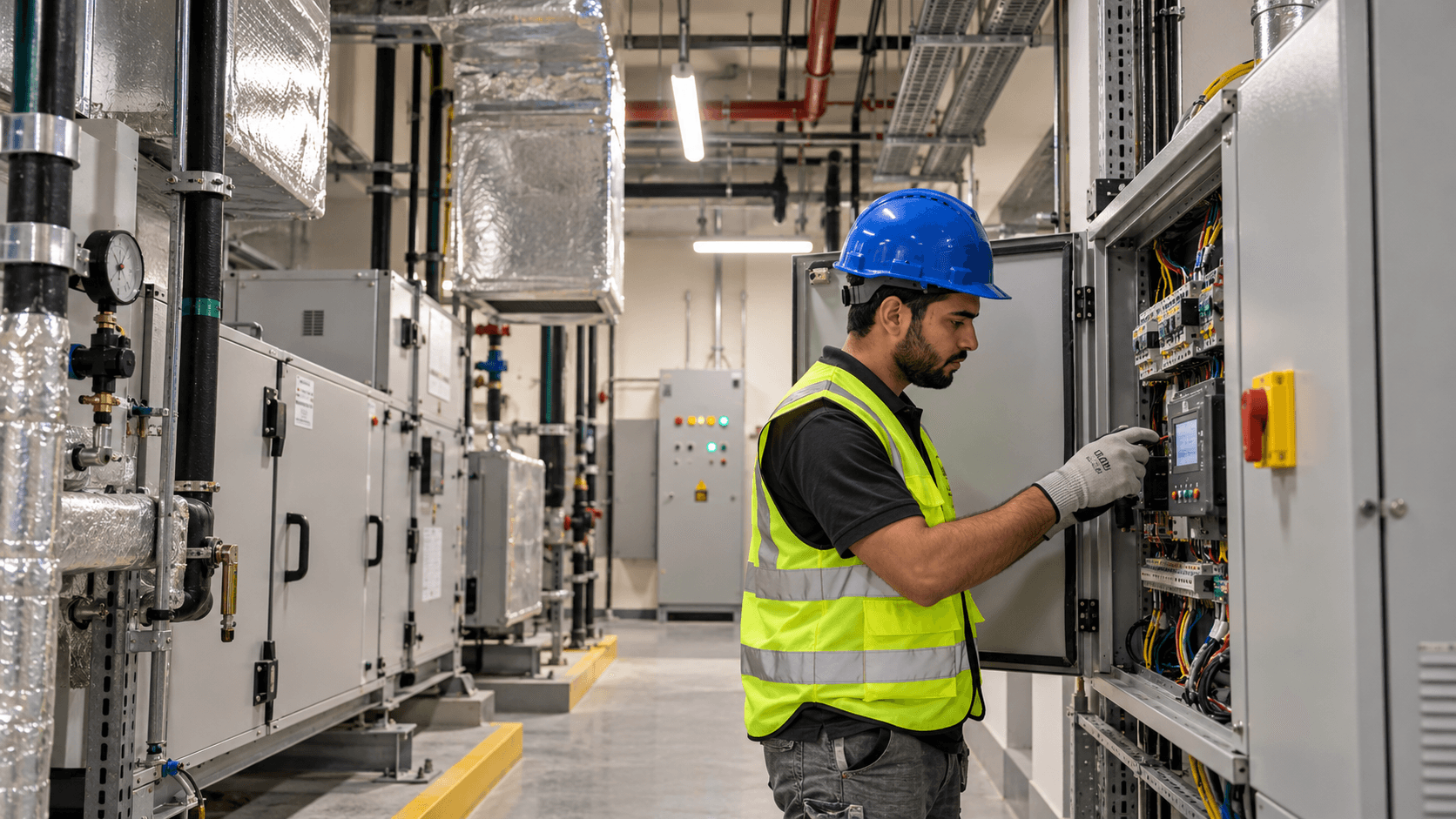 Technician carrying out building maintenance